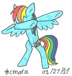 Size: 639x673 | Tagged: safe, artist:cmara, rainbow dash, g4, dab, female, solo, traditional art