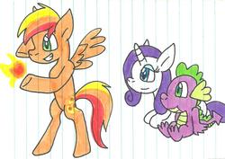 Size: 1048x744 | Tagged: safe, artist:cmara, rarity, spike, oc, oc:asteroid angus, dragon, g4, commission, lined paper, traditional art