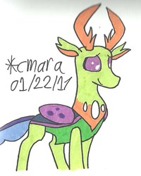 Size: 617x772 | Tagged: safe, artist:cmara, thorax, changedling, changeling, g4, king thorax, male, missing horn, solo, traditional art