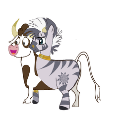 Size: 938x901 | Tagged: source needed, safe, artist:theunknowenone1, daisy jo, zecora, bull, cow, g4, conjoined, cowbra, male, multiple heads, rule 63, two heads, zebrow, zebull