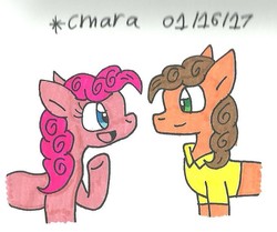 Size: 738x618 | Tagged: safe, artist:cmara, cheese sandwich, pinkie pie, pony, g4, female, male, ship:cheesepie, shipping, straight, traditional art