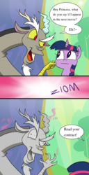 Size: 2481x4835 | Tagged: safe, artist:doublewbrothers, edit, discord, twilight sparkle, alicorn, pony, g4, comic, high res, meme, petrification, text edit, twilight sparkle (alicorn)