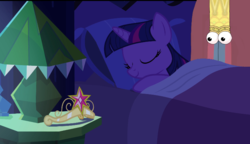 Size: 760x438 | Tagged: safe, edit, edited screencap, screencap, twilight sparkle, alicorn, equestria girls, g4, my little pony equestria girls, bed, big crown thingy, crossover, crown, double king, jewelry, regalia, sleeping, this will end in tears and/or death, twilight sparkle (alicorn), youtube link