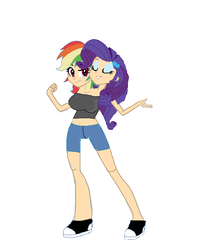 Size: 653x753 | Tagged: source needed, safe, alternate version, artist:theunknowenone1, rainbow dash, rarity, human, equestria girls, g4, alternate universe, belly button, conjoined, conjoined twins, female, human names, lesbian, midriff, multiple heads, ship:raridash, shipping, sisters, twins, two heads, what if