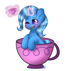 Size: 1024x1024 | Tagged: safe, artist:northlights8, trixie, pony, unicorn, all bottled up, g4, cup, cup of pony, cute, diatrixes, ear fluff, female, glowing horn, heart eyes, horn, magic, mare, micro, simple background, solo, teacup, telekinesis, that pony sure does love teacups, transparent background, wingding eyes