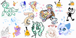 Size: 1280x640 | Tagged: safe, artist:ginja-hime, artist:hirundoarvensis, artist:kyomikuroguchi, artist:stepandy, artist:waackery, discord, princess celestia, oc, oc:pandy, oc:spongy spong, alicorn, bird, panda pony, pony, g4, bendy and the ink machine, bill cipher, chips, doritos, drawpile, drawpile disasters, female, food, male, mare, oh boi, ren and stimpy, robin, ship:dislestia, shipping, spongebob squarepants, straight