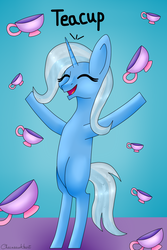 Size: 800x1200 | Tagged: safe, artist:chainsawheart, trixie, pony, unicorn, all bottled up, g4, bipedal, cup, female, mare, solo, teacup, that pony sure does love teacups