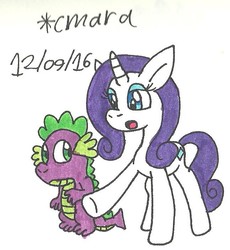 Size: 650x706 | Tagged: safe, artist:cmara, rarity, spike, dragon, g4, traditional art