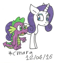 Size: 661x728 | Tagged: safe, artist:cmara, rarity, spike, dragon, g4, traditional art