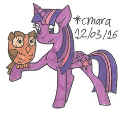 Size: 766x684 | Tagged: safe, artist:cmara, owlowiscious, twilight sparkle, alicorn, owl, pony, g4, traditional art, twilight sparkle (alicorn)