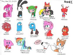 Size: 2224x1696 | Tagged: safe, artist:cmara, pinkie pie, rainbow dash, puffball, g4, amy rose, bloo (foster's), blossom (powerpuff girls), brian griffin, bubbles (powerpuff girls), buttercup (powerpuff girls), cosmo the seedrian, crossover, disney, family guy, flaky, foster's home for imaginary friends, garfield, happy tree friends, kirby, kirby (series), male, miles "tails" prower, nintendo, osmosis jones, oswald the lucky rabbit, sonic the hedgehog (series), stewie griffin, the powerpuff girls, traditional art, wilt (foster's home for imaginary friends)