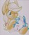 Size: 2405x2856 | Tagged: safe, artist:sugaryviolet, applejack, oc, oc:constance everheart, pony, g4, blushing, canon x oc, collaboration, cute, everjack, female, high res, male, noogie, shipping, straight, traditional art