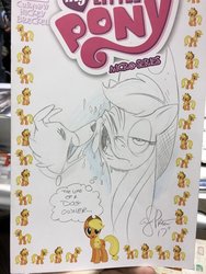 Size: 768x1024 | Tagged: safe, artist:andy price, idw, applejack, winona, dog, earth pony, pony, g4, micro-series #6, my little pony micro-series, female, mare, traditional art
