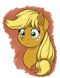 Size: 1280x1656 | Tagged: safe, artist:latecustomer, applejack, earth pony, pony, g4, bust, cel shading, confused, cute, female, freckles, hatless, missing accessory, portrait, solo