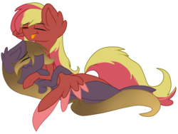Size: 1560x1171 | Tagged: safe, artist:tizhonolulu, oc, oc only, pony, couple, cuddling, request, requested art, snuggling, tongue out, wings