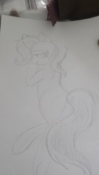 Size: 1080x1920 | Tagged: safe, artist:lilapudelpony, trixie, pony, unicorn, g4, female, lidded eyes, pencil drawing, photo, sketch, smiling, solo, sultry pose, traditional art