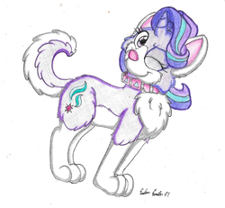 Size: 1250x1155 | Tagged: safe, artist:silversimba01, starlight glimmer, dog, husky, pony, unicorn, g4, collar, cutie mark, dogified, female, one eye closed, pawlight glimmer, species swap, traditional art, wink