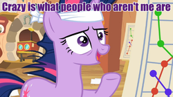 Size: 720x404 | Tagged: safe, screencap, twilight sparkle, pony, g4, it's about time, female, image macro, meme, no you, purple text, solo, twilight gone mad