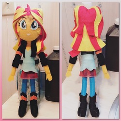 Size: 2048x2048 | Tagged: safe, artist:lucaspratt, sunset shimmer, equestria girls, g4, my little pony equestria girls: friendship games, boots, clothes, collage, female, high heel boots, high res, irl, jacket, leather jacket, photo, plushie, rear view, solo