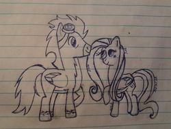 Size: 2048x1536 | Tagged: safe, artist:mlpandlpsprincess, fluttershy, soarin', pony, g4, couple, drawing, female, lined paper, male, shipping, simple background, soarinshy, straight, traditional art