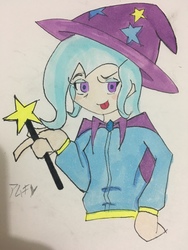 Size: 960x1280 | Tagged: safe, artist:ammy-terasu, trixie, human, g4, female, humanized, solo, tongue out, traditional art, wand