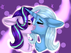 Size: 1400x1050 | Tagged: safe, artist:littlecrazygirl14, starlight glimmer, trixie, pony, unicorn, g4, duo, eyes closed, female, kiss on the lips, kissing, lesbian, mare, ship:startrix, shipping