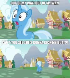 Size: 494x554 | Tagged: safe, edit, edited screencap, screencap, trixie, pony, unicorn, all bottled up, g4, my little pony: friendship is magic, female, image macro, implied starlight glimmer, mare, meme, running, solo, spongebob squarepants, the bully