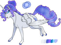 Size: 810x596 | Tagged: safe, artist:bijutsuyoukai, oc, oc only, oc:blue moon, pegasus, pony, colored hooves, ethereal mane, female, magical lesbian spawn, mare, offspring, parent:nightmare moon, parent:rarity, parents:nightrarity, realistic horse legs, reference sheet, simple background, solo, starry mane, transparent background