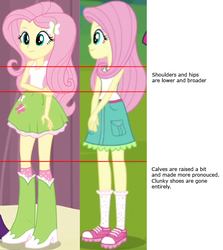 Size: 550x617 | Tagged: safe, edit, edited screencap, screencap, fluttershy, equestria girls, g4, my little pony equestria girls, my little pony equestria girls: legend of everfree, art evolution, boots, camp everfree outfits, clothes, comparison, cute, female, high heel boots, shoes, skirt, socks, solo