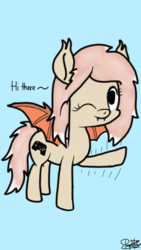 Size: 540x960 | Tagged: dead source, safe, artist:php142, oc, oc only, bat pony, pony, controller, digital art, looking at you, one eye closed, solo, spread wings, waving, wings, wink