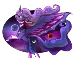 Size: 1024x819 | Tagged: safe, artist:korwenzeza, princess luna, pony, g4, ear piercing, earring, female, flying, horn, horn jewelry, jewelry, moon, piercing, solo, stars, unshorn fetlocks