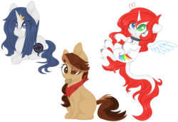Size: 3000x2048 | Tagged: safe, artist:cinnamontee, oc, oc only, oc:midnight feather, oc:sina, oc:starlocks, earth pony, pony, unicorn, chibi, cookie, female, food, high res, mare, mouth hold, simple background, transparent background