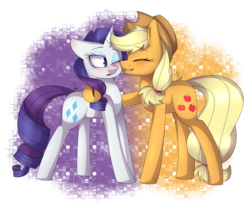 Size: 2400x2000 | Tagged: safe, artist:soundwavepie, applejack, rarity, earth pony, pony, unicorn, g4, blushing, female, high res, hug, lesbian, mare, nuzzling, ship:rarijack, shipping