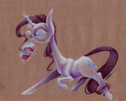 Size: 6260x5002 | Tagged: safe, artist:getchanoodlewet, rarity, pony, g4, absurd resolution, colored pencil drawing, eyes closed, female, magic, solo, telekinesis, traditional art, unicorn frappuccino