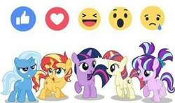 Size: 480x284 | Tagged: safe, moondancer, starlight glimmer, sunset shimmer, trixie, twilight sparkle, pony, unicorn, g4, counterparts, emoji, facebook, facebook reactions, female, filly, filly moondancer, filly starlight glimmer, filly sunset shimmer, filly trixie, filly twilight sparkle, magical quartet, magical quintet, magical trio, mare, simple background, twilight's counterparts, unicorn twilight, white background, young, younger, 👍