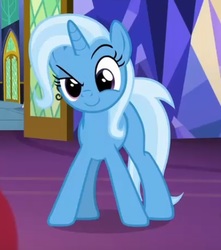 Size: 428x484 | Tagged: safe, screencap, trixie, pony, all bottled up, g4, cropped, female, happy, mare, raised eyebrow, smiling, smirk, solo