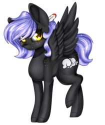 Size: 1341x1599 | Tagged: safe, artist:lixthefork, artist:ohhoneybee, oc, oc only, oc:cloudy night, pony, collaboration, ear fluff, freckles, open collaboration, raised leg, solo, spread wings, wings