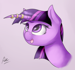 Size: 1387x1302 | Tagged: safe, artist:ac-whiteraven, twilight sparkle, pony, g4, curved horn, female, horn, horn ring, mare, solo, tongue out