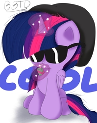 Size: 2120x2671 | Tagged: safe, artist:bronybehindthedoor, twilight sparkle, alicorn, pony, g4, female, hat, high res, juice, juice box, mare, simple background, solo, sunglasses, twilight sparkle (alicorn), white background