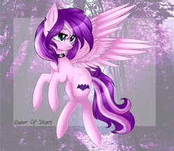 Size: 1023x887 | Tagged: safe, artist:queenofsilvers, oc, oc only, oc:violet rose, pegasus, pony, commission, female, mare, smiling, solo, spread wings, watermark, wings