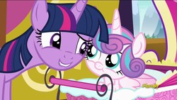 Size: 1920x1080 | Tagged: safe, screencap, princess flurry heart, twilight sparkle, alicorn, pony, a flurry of emotions, g4, my little pony: friendship is magic, baby carriage, cute, smiling, twilight sparkle (alicorn), twilight's castle