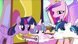 Size: 1920x1080 | Tagged: safe, screencap, princess cadance, princess flurry heart, shining armor, twilight sparkle, alicorn, pony, a flurry of emotions, g4, messy mane, stubble, twilight sparkle (alicorn), twilight's castle