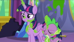 Size: 1920x1080 | Tagged: safe, screencap, spike, twilight sparkle, alicorn, dragon, pony, a flurry of emotions, g4, mashed peas, twilight sparkle (alicorn), twilight's castle