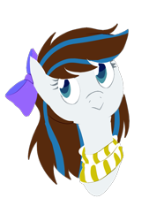 Size: 729x1080 | Tagged: safe, artist:gintoki23, oc, oc only, oc:breezy, earth pony, pony, bow, clothes, female, hair bow, mare, scarf, simple background, solo, transparent background