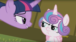 Size: 1675x923 | Tagged: safe, screencap, princess flurry heart, twilight sparkle, alicorn, pony, a flurry of emotions, g4, flurry heart is not amused, ponyville hospital, twilight sparkle (alicorn)