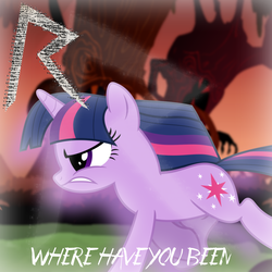 Size: 800x800 | Tagged: safe, artist:chainchomp2 edits, artist:penguinsn1fan, twilight sparkle, pony, g4, cover, female, mare, parody, rihanna, running, solo, where have you been?