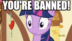 Size: 400x225 | Tagged: safe, screencap, pinkie pie, twilight sparkle, alicorn, pony, a flurry of emotions, g4, animated, banned, chowder, female, floppy ears, forum weapon, gif, image macro, meme, reaction image, stamp, stamp of forgiveness, twilight sparkle (alicorn)