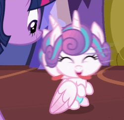 Size: 543x524 | Tagged: safe, screencap, princess flurry heart, twilight sparkle, alicorn, pony, a flurry of emotions, g4, animated, cute, female, flurrybetes, funny, gif, head shake, silly, tongue out, twilight sparkle (alicorn), twilight's castle