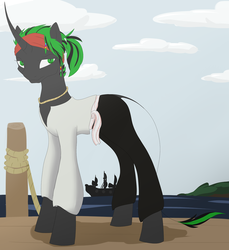 Size: 1280x1400 | Tagged: safe, artist:stormer, oc, oc only, oc:starstorm, classical unicorn, pony, unicorn, clothes, curved horn, horn, leonine tail, pirate, pirates of the caribbean, solo