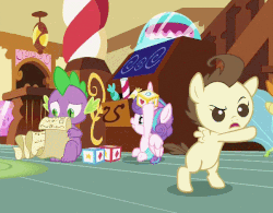 Size: 602x469 | Tagged: safe, edit, edited screencap, screencap, pound cake, princess flurry heart, pumpkin cake, spike, dragon, a flurry of emotions, g4, animated, baby, diaper, gif, throwing